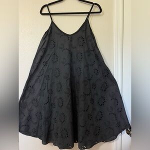 Bella Amore Black Eyelet Lace Midi/Mini Dress w/ Attached Liner. Spaghetti Strap
